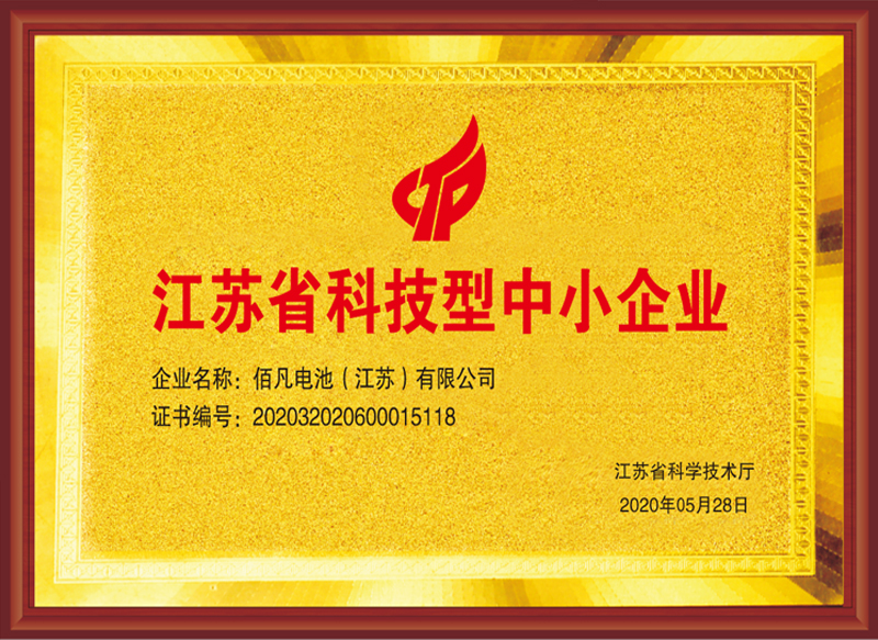 佰凡電池獲評“江蘇省科技型中小企業”(圖1) 佰凡電池獲評“江蘇省科技型中小企業”(圖1)