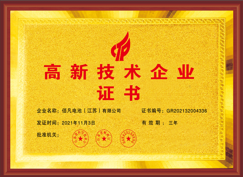 佰凡電池獲評“高興技術企業”(圖1) 佰凡電池獲評“高興技術企業”(圖1)